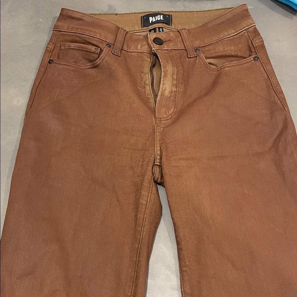 Paige Jeans Woman Leenah High Rise Wide Leg Denim Brown Pant Stretch Size 25 - Picture 4 of 9